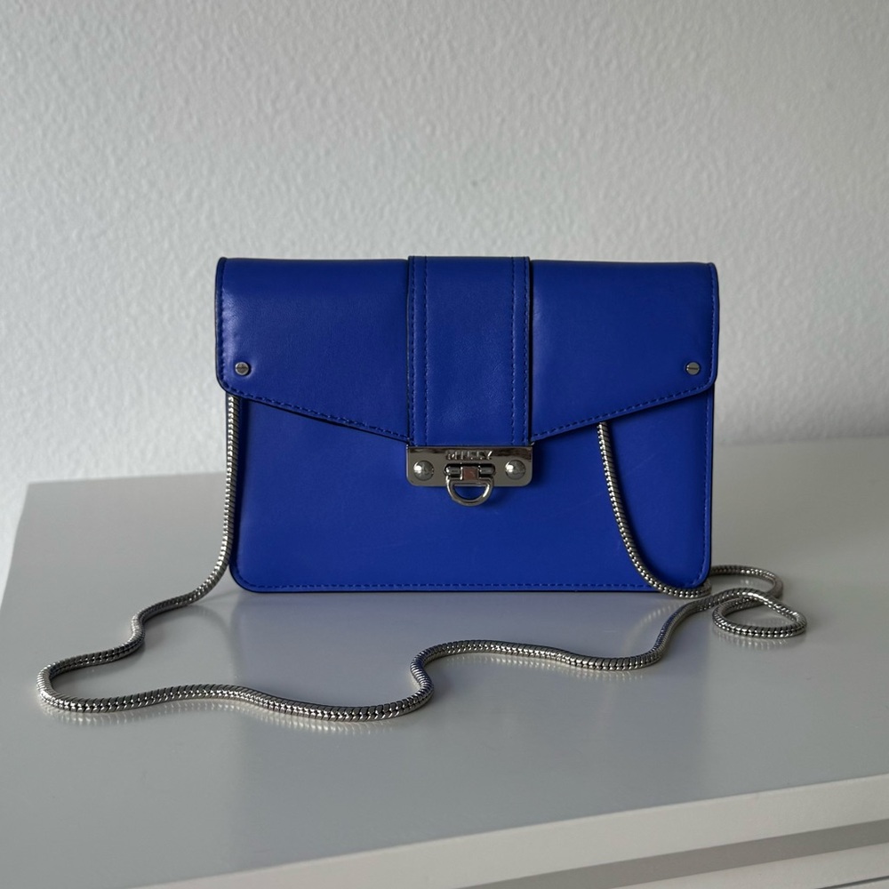 Milly Vibrant Blue Leather Chain Crossbody Purse